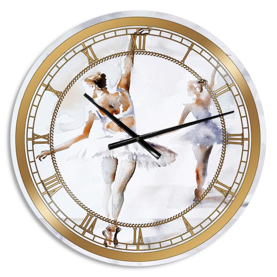 Designart 'Watercolors Ballerinas Dance Ii Glam Wall Clock
